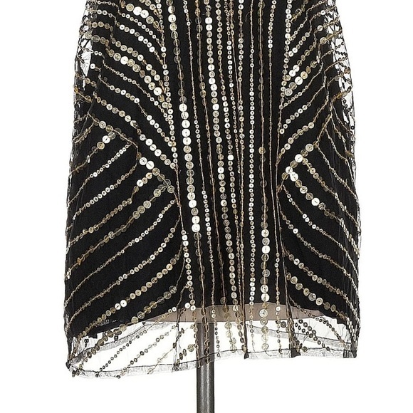 Jen’s Pirate Booty Black Gold Sequin Mesh Mini Dress XS Art Deco Cocktail - Picture 4 of 12